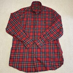 Orvis Men's Medium Red Plaid Long Sleeve Button-Up Casual